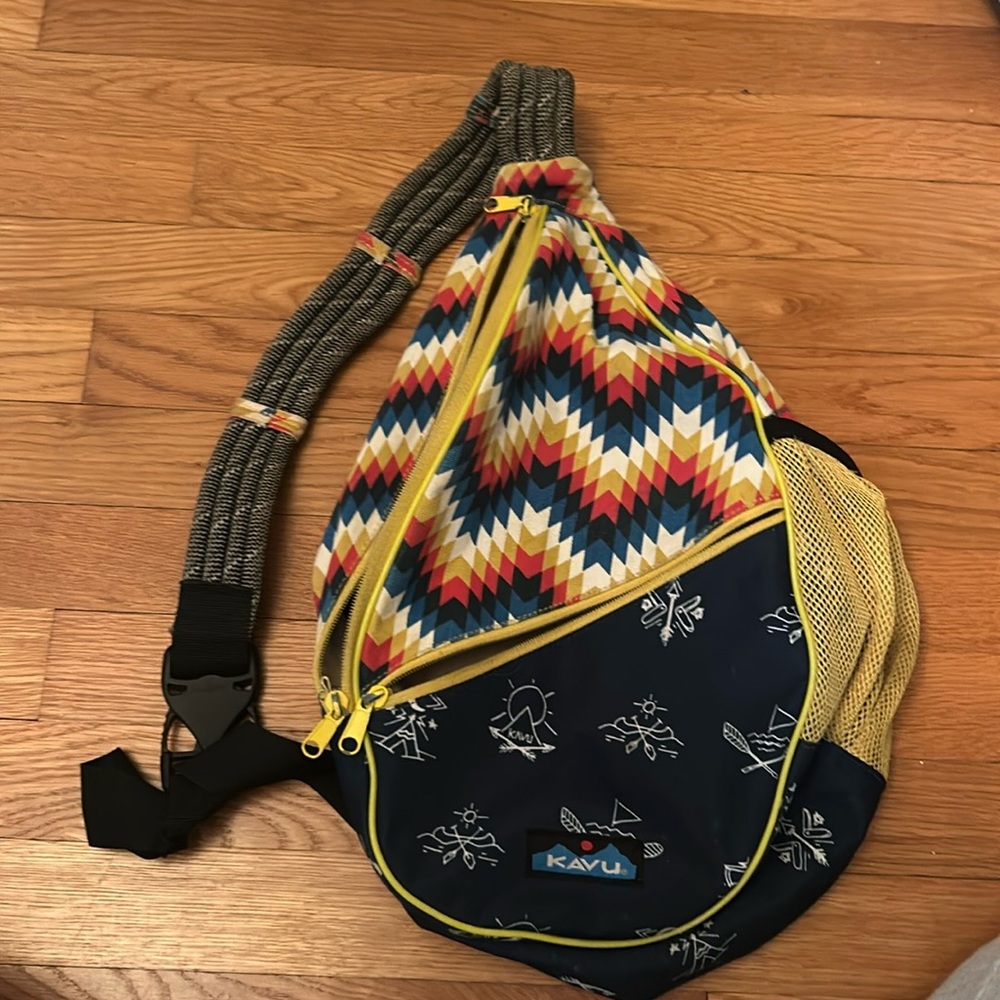 Kavu Crossbody bag camping tent and chevron print